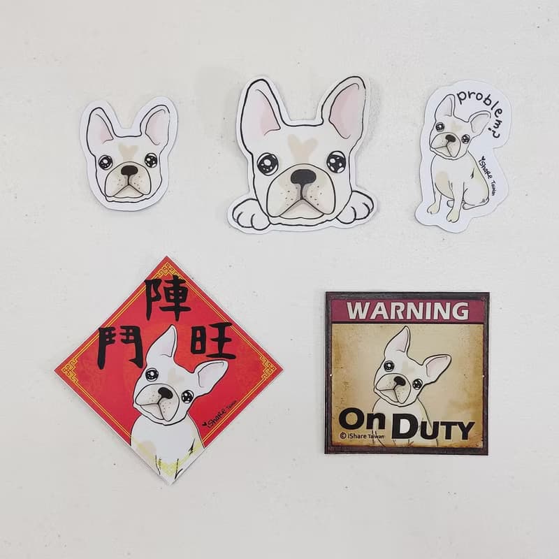 法鬥 3毛色 寵物防水抗曬貼紙 行李箱 滑板 衝浪板 春聯 貼紙