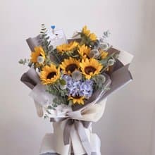 【鮮花】黃色向日葵藍繡球鮮花花束
