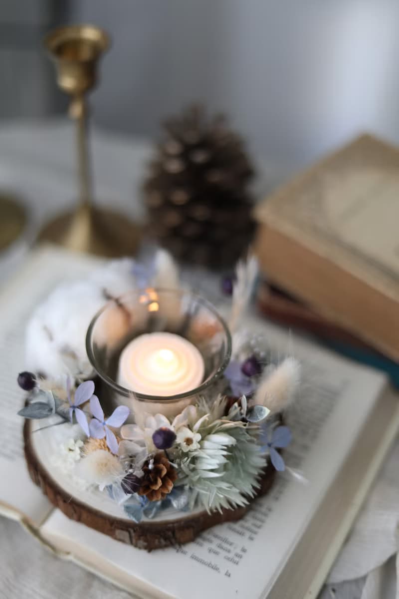 暖暖花圈燭台 /聖誕禮物 花圈 燭台 乾燥花 永生花不凋花