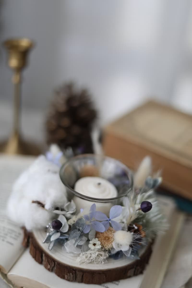 暖暖花圈燭台 /聖誕禮物 花圈 燭台 乾燥花 永生花不凋花