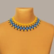 Blue and yellow beaded necklace for woman