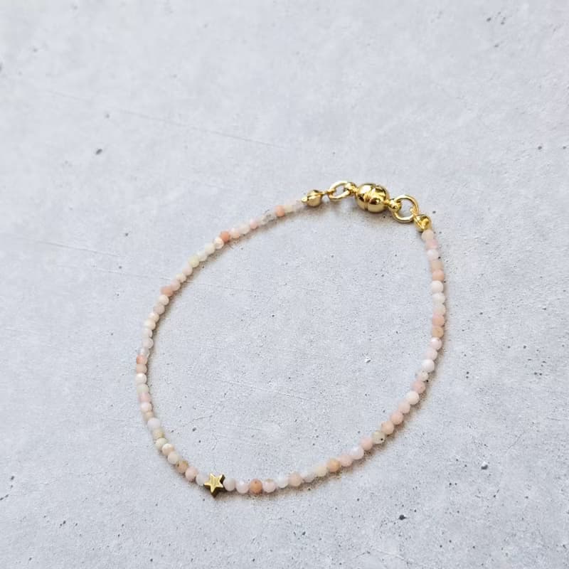 【日本製】ピンクオパール ブレスレット –  マグネット留め具 / 金属アレルギー対応