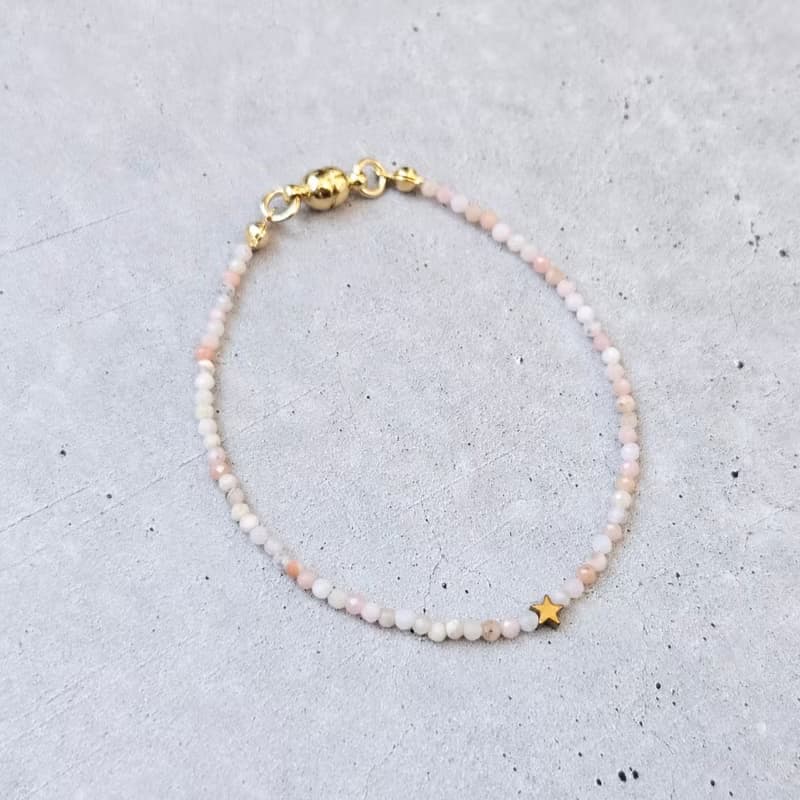 【日本製】ピンクオパール ブレスレット –  マグネット留め具 / 金属アレルギー対応