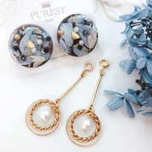 PUREST HOME 藍色圓舞曲の棉珍珠不凋花(可拆式)垂墜耳環/附禮盒