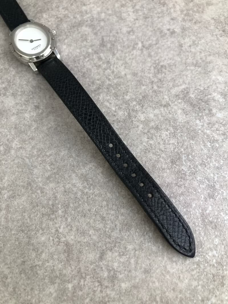 【 日本直送　名牌中古包 】HERMES エルメス 腕時計 ブラック クリッパー オーバル レザー CO1.210 vintage ヴィンテージ tdn25n