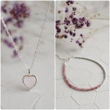 【飾品禮盒二入組】愛情之石純銀項鍊手鍊 粉紅水晶 聖誕禮盒飾品