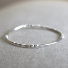 手鍊 珍珠 鍍厚銀彎管 - 超級 -