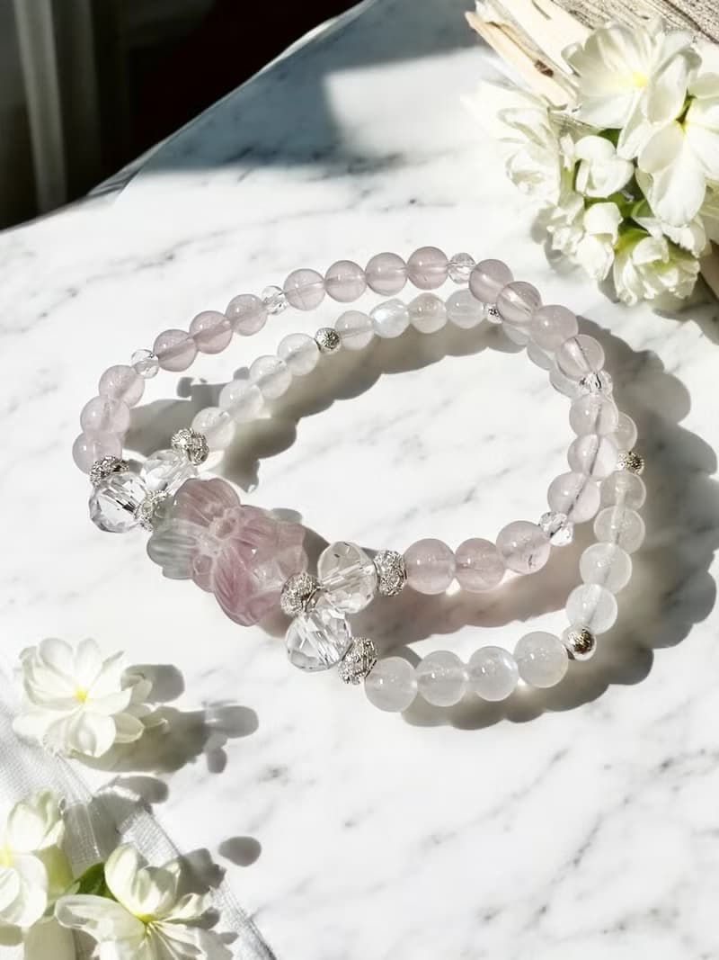好事連連 並蒂蓮螢石 藍月光粉晶雙層手鍊手串水晶 愛情人緣開運