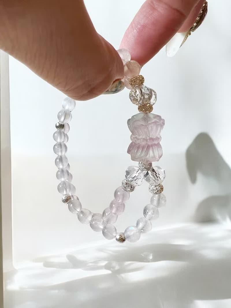 好事連連 並蒂蓮螢石 藍月光粉晶雙層手鍊手串水晶 愛情人緣開運