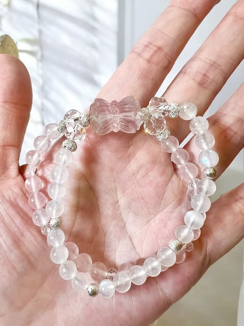 好事連連 並蒂蓮螢石 藍月光粉晶雙層手鍊手串水晶 愛情人緣開運