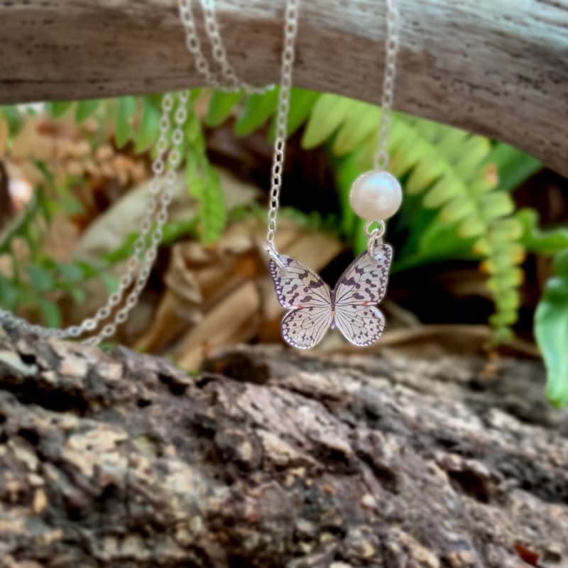 大白斑蝶 項鍊 戒指 手鍊 樹脂 組合 銀飾 禮盒 禮物 蝴蝶 情人節