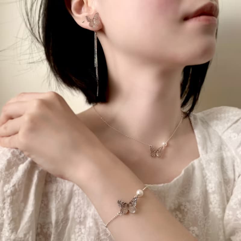 大白斑蝶 項鍊 戒指 手鍊 樹脂 組合 銀飾 禮盒 禮物 蝴蝶 情人節