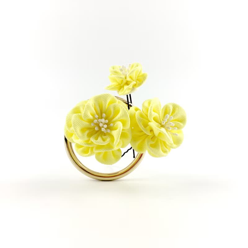 Kaika Ato / 山茶茶-小淡鵝黃 / 日式和風布花 / つまみ細工 花簪