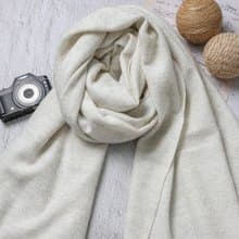 【厚款】喀什米爾羊毛圍巾/披肩  鑽石紋原色無染淺灰白 手工機織