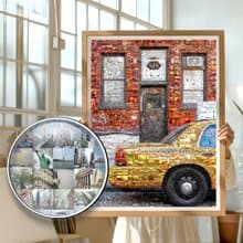 Iconic NYC Yellow Cab Urban Wall Art Red Brick Street Photography
