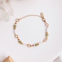 財運 x 橄欖玉 白玉 黃銅鍍18K【花菸草 • 只愛你一人】手鍊