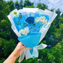 花屋系列  手作鉤織藍色玫瑰鈴蘭花束