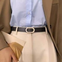 簡約橢圓扣 女士細腰帶 牛皮百搭素麵軟皮帶 5色可選