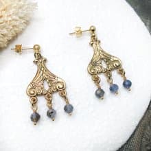 VIIART。古董櫃。堇青石鍍金耳環-可改夾|VINTAGE洛可可耳針耳夾