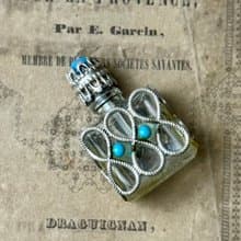 50749-絕美法國古董純銀綠松石香水瓶