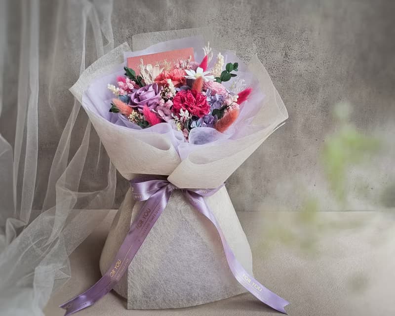 優雅烟紫永生花束 母親節限定