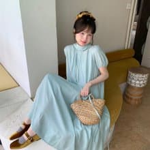 慵懶日系大袍子 連衣裙翻領洋服 寬松薄荷綠紫色長款