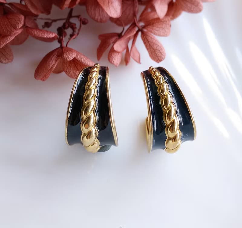 Vintage Jewelry 西洋古董飾品 MONET 摩登C圈 厚實 針式耳環
