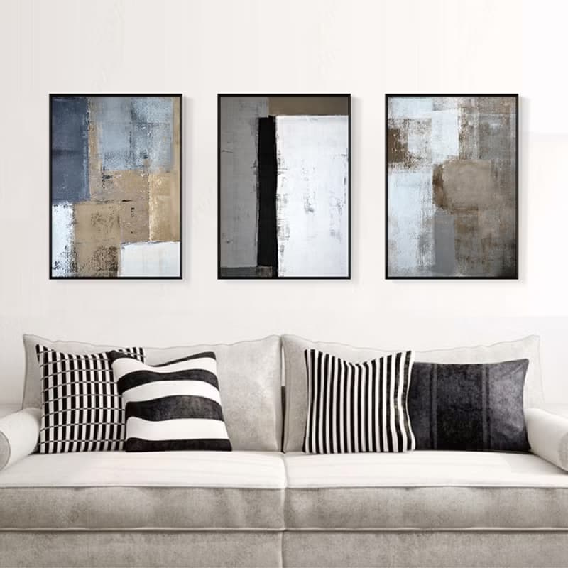 棕白色塊 – 漸漸/臥室掛畫/家居佈置/抽象畫/複製畫/北歐掛畫