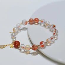 開運招財水晶手鏈 原創天然錦鯉膠花手鏈搭配金太陽淡水珍珠葫蘆