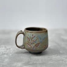 泥繪咖啡樹灰藍釉小陶杯