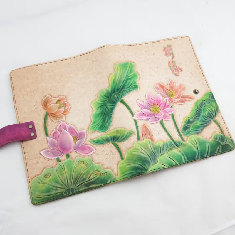 荷花手作植鞣皮革A5六孔活頁筆記本筆記