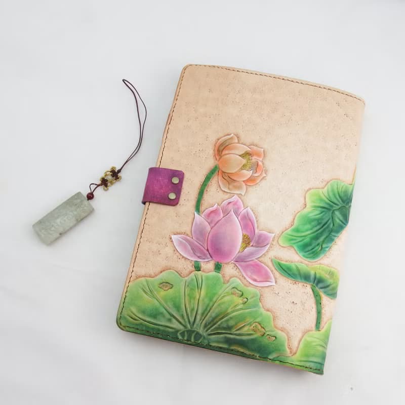 荷花手作植鞣皮革A5六孔活頁筆記本筆記