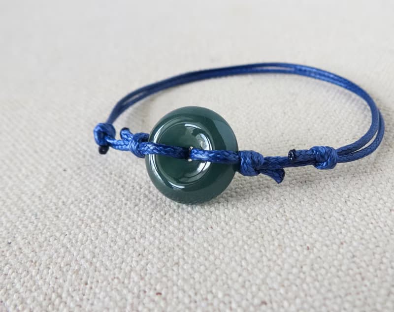 本命年【平安‧如意】平安扣翡翠韓國蠟線手鍊*AA11*招財、保平安