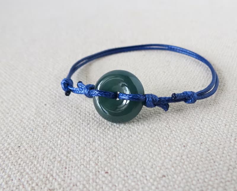 本命年【平安‧如意】平安扣翡翠韓國蠟線手鍊*AA11*招財、保平安