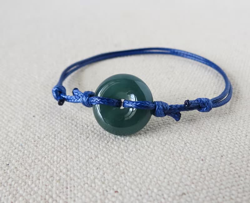 本命年【平安‧如意】平安扣翡翠韓國蠟線手鍊*AA11*招財、保平安