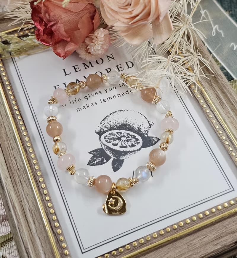 金沙柔光- 橙月光石/鈦晶/粉晶/月光石水晶手鍊