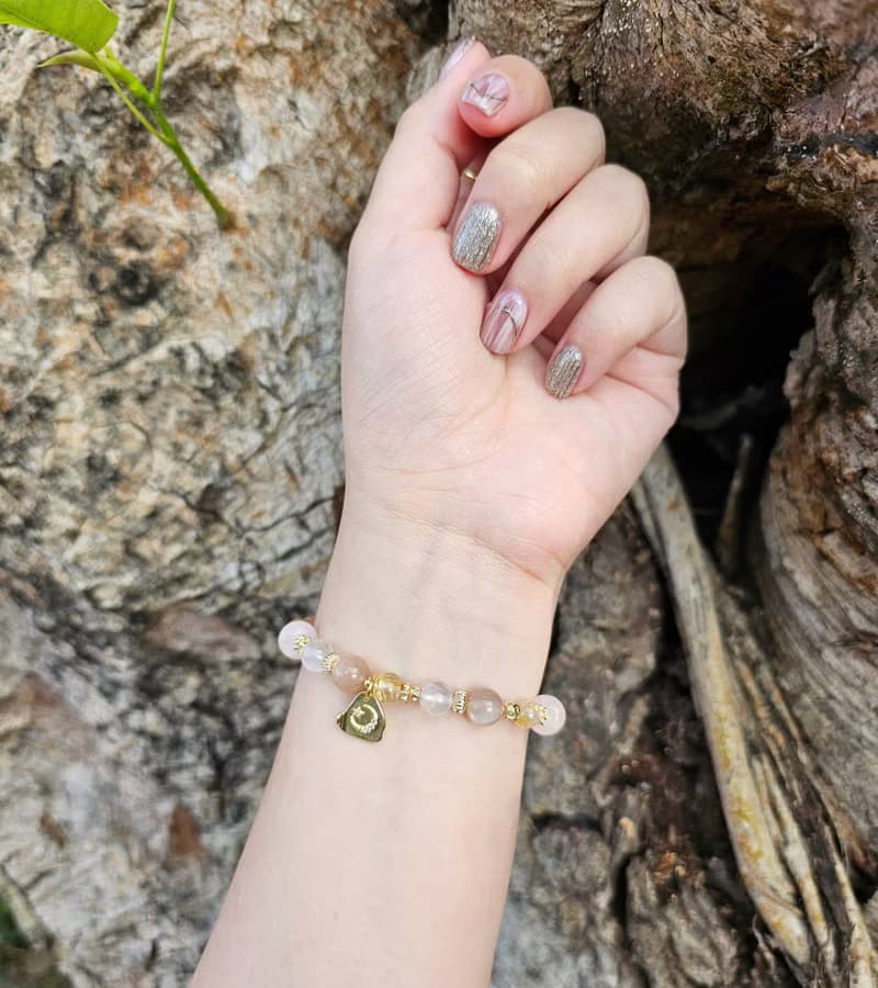 金沙柔光- 橙月光石/鈦晶/粉晶/月光石水晶手鍊