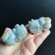 僅此一對 天然緬甸玉 黃翡 翡翠 大貔貅 公母成對 禮物 小擺件