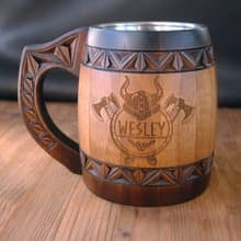 Personalized wooden beer mug Man birthday gift anniversary gift beer glass