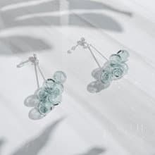 簡約立體氣泡玻璃球淺綠色透明18k金純銀耳環