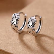Minimalist Grids Earrings for Women Glossy Shiny Genuine 925 Sterling Silver Ear