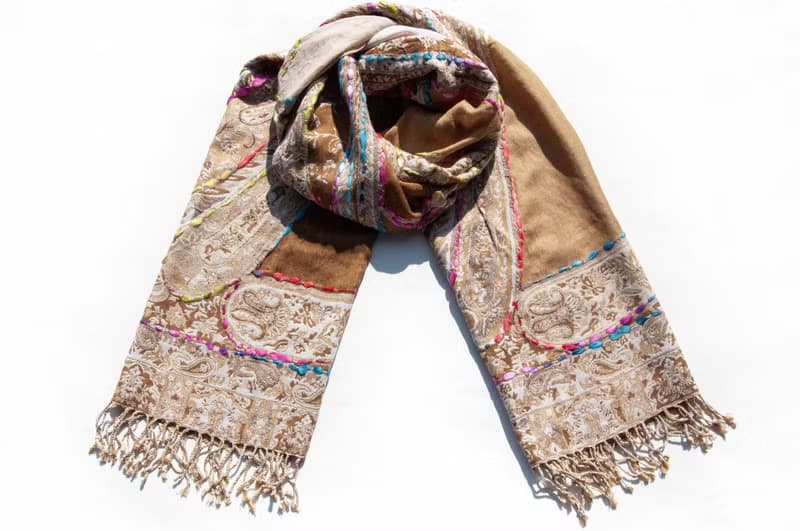 喀什米爾Cashmere/水煮羊毛披肩/針織圍巾/刺繡圍巾/羊絨披巾-花