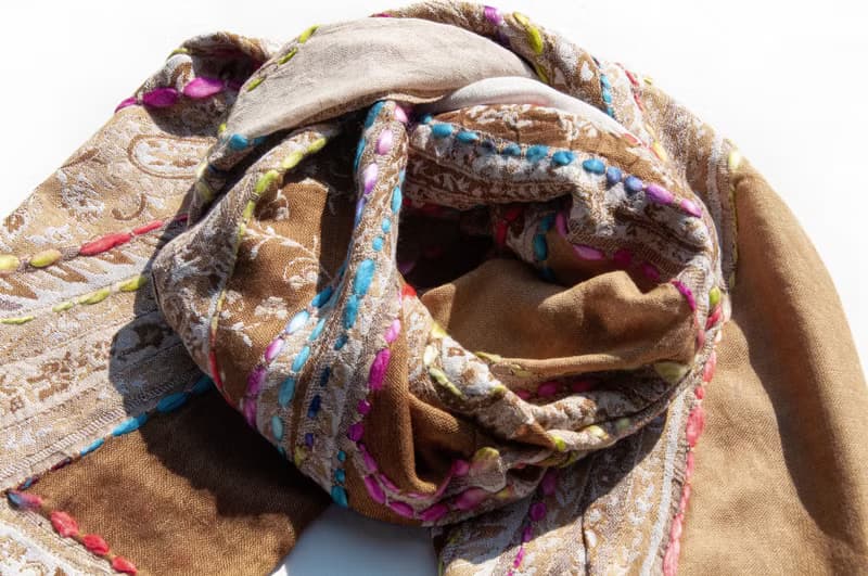 喀什米爾Cashmere/水煮羊毛披肩/針織圍巾/刺繡圍巾/羊絨披巾-花