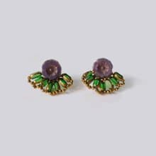 扇形花耳環 Fan Flower Earrings - 灰紫 耳針/耳夾