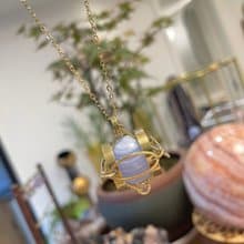 幾何韻律 藍紋瑪瑙 項鍊 黃銅 水晶球頸鏈 水晶頸鏈 情人節禮物