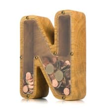 Wooden piggy bank for girl boy adult LETTER wood toy Baby shower gift kid money