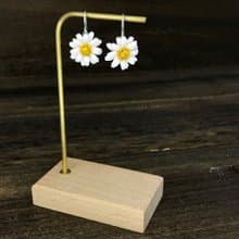 迷你皮革雛菊耳環│純銀耳鈎│耳針│鍍銀耳夾款式【花】
