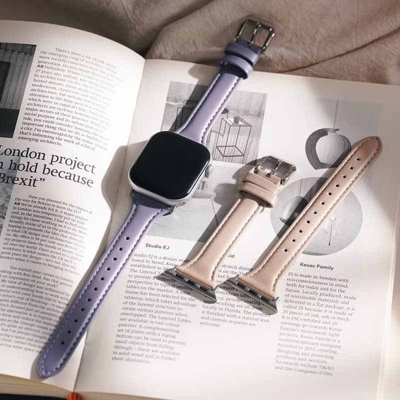 Apple watch - 車線真皮縮腰蘋果錶帶  真皮錶帶 手機殼