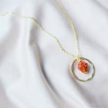 【環保項鏈】夜語 棕紅寶石鍍金薄壓紋圓環頸鏈/手工/禮物/推薦