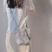 Silver Metallic Square Crochet Mini Tote Bag
